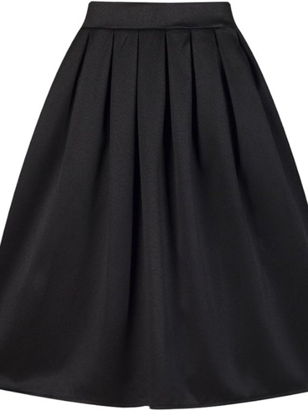 Black Pleated A-Line Midi Skirt XXL Vintage Style Pockets